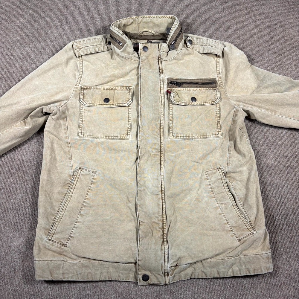 Levi's Military Jacket Mens Small Beige Cotton Canvas Workwear Utility Pockets - Picture 2 of 10